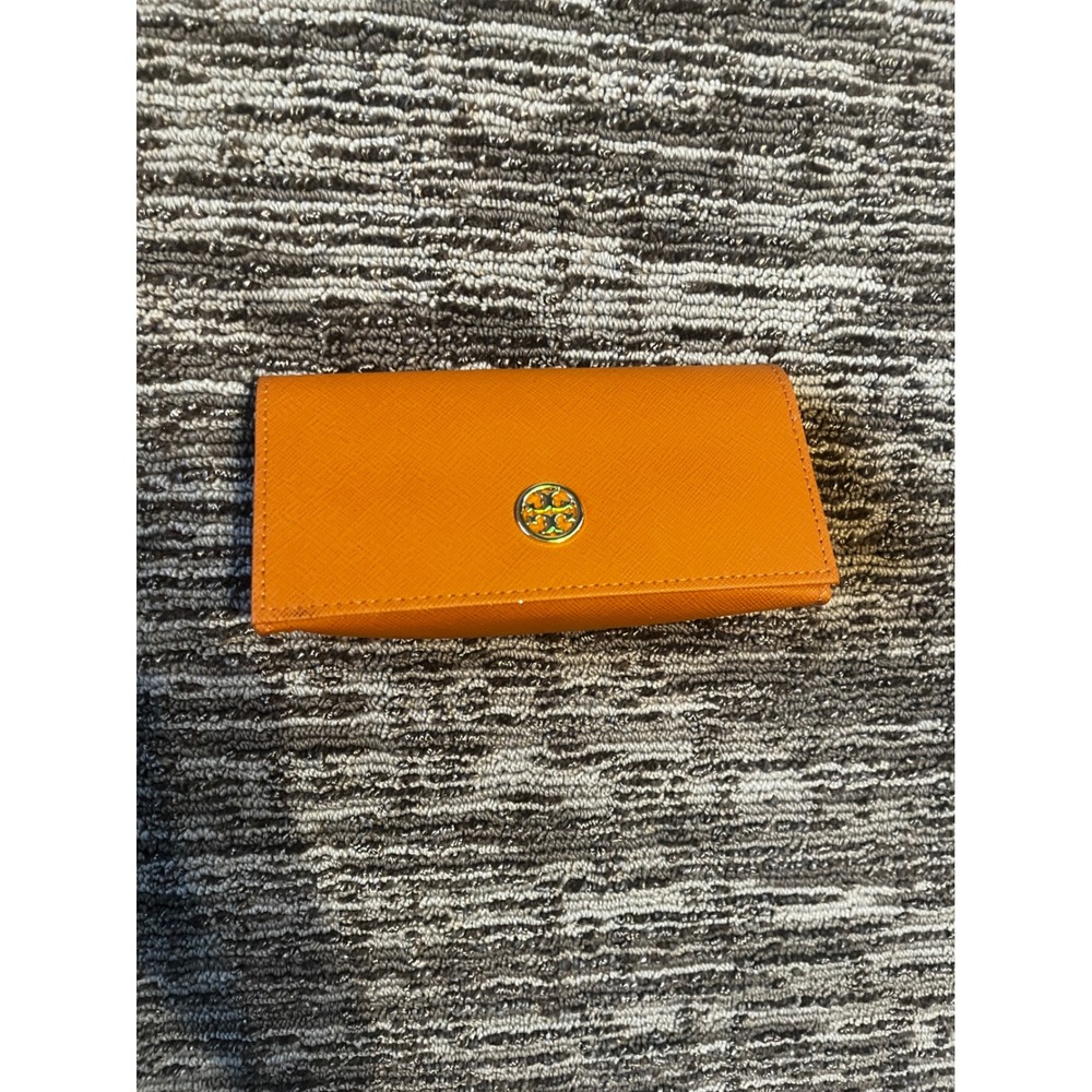 Tory‎ Burch Robinson Orange Saffiano Leather Foldable Sunglasses Case Gold Logo